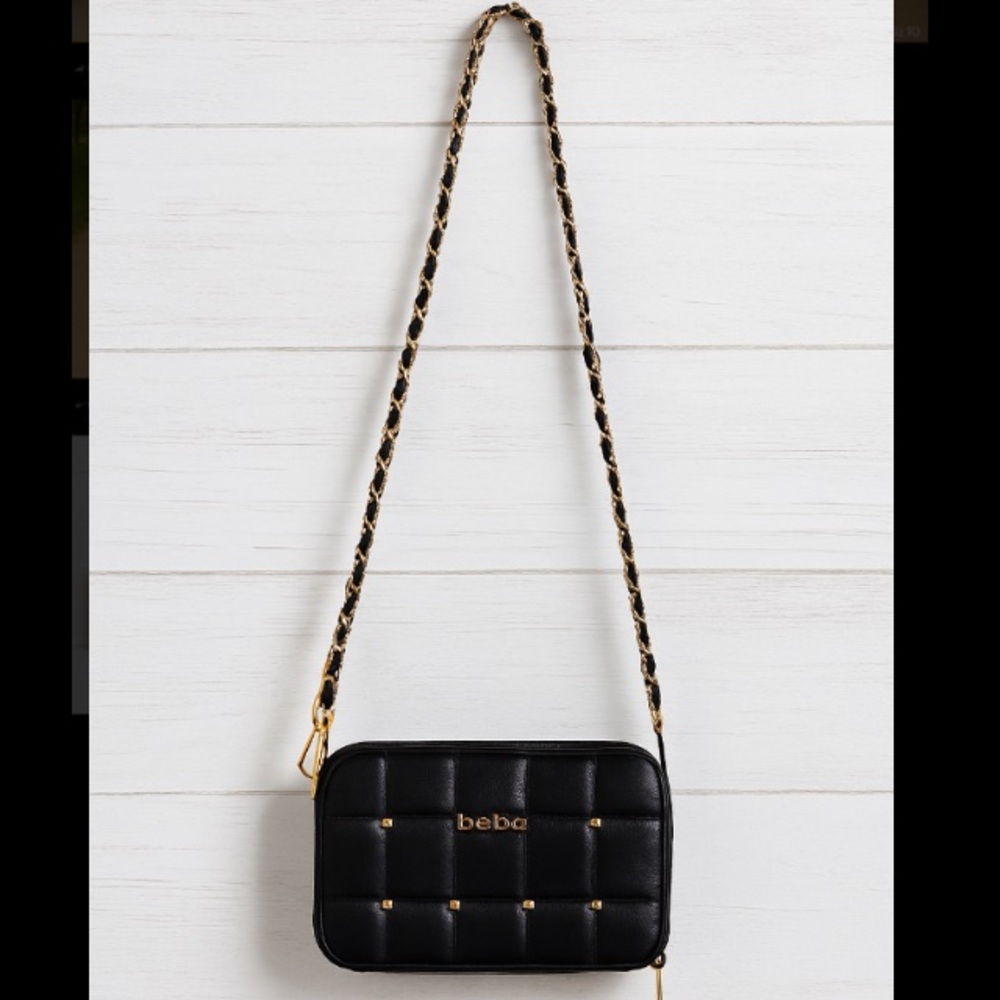 bebe Black Crossbody Bag with Gold Accents. Bebe Black Quilted Crossbody Bag